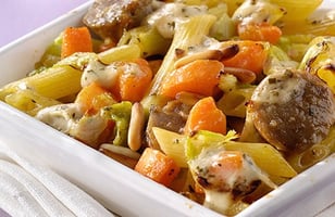 Photo Recette GRATIN DE LÉGUMES D’HIVER ET DE PÂTES À L’AIL ET AUX PIGNONS DE PIN